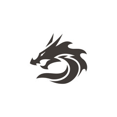 Abstract dragon silhouette, dragon illustration vector logo in black and white color