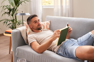 Man reading on a couch