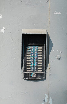 Entryphone on the grey door