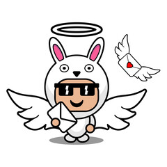 vector illustration cartoon character mascot costume animal bunny cute angel love envelope