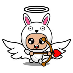 Fototapeta na wymiar vector illustration of cartoon character mascot costume animal cute bunny archer angel