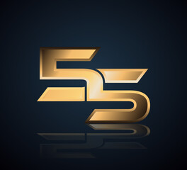 Simple Numbers Logo Vector Gold Metallic On Dark Background 55