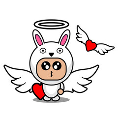 Fototapeta na wymiar vector illustration of cartoon character animal mascot costume cute bunny angel love