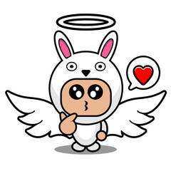vector illustration of cartoon character animal mascot costume cute bunny angel