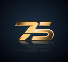 Simple Numbers Logo Vector Gold Metallic On Dark Background 75