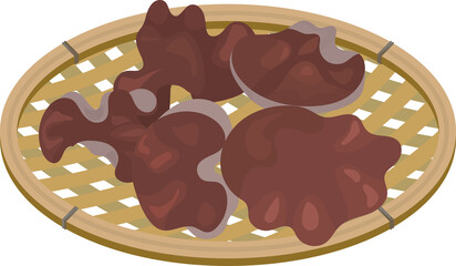 Vector illustration of five Jew's ear mushroom on a basket.