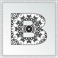 Letter with Mandala flower. decorative ornament in ethnic oriental style. coloring book page