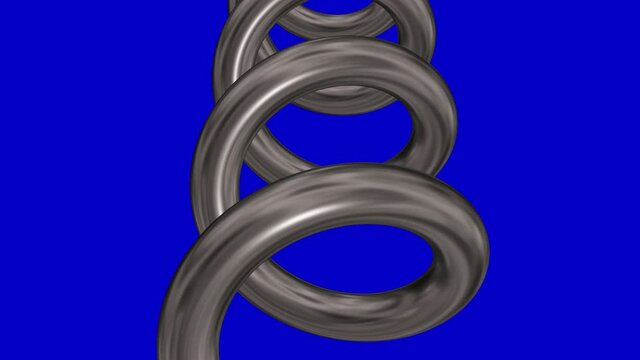 Spring coil  moving vertically on screen. 3d render animation . Isolated on bluescreen background
