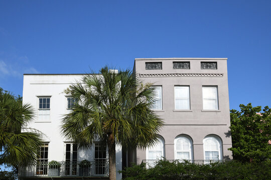 Classic Charleston Buildings Under A Bright Blue Sky