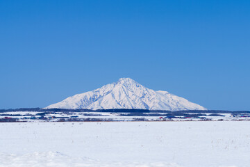冬のサロベツ湿原と利尻山
