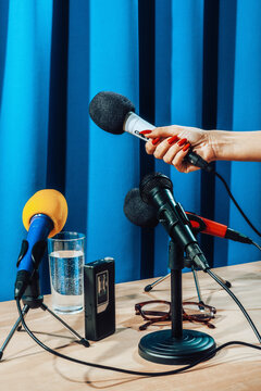 Microphones at press conference