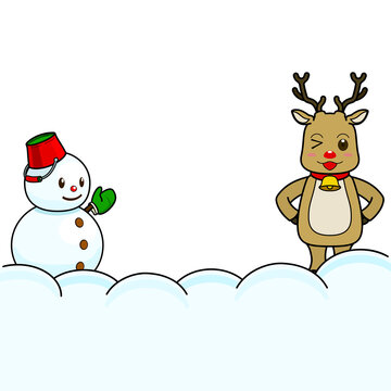 recommend clip art: クリスマスの背景素材（トナカイ・雪だるま・アウトラインあり）