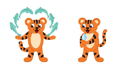 Tiger vector set. Water tiger 2022 horoscope sign.