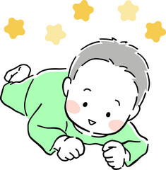 うつ伏せてにっこり笑っている赤ちゃんのイラスト素材