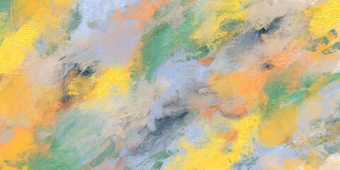 油彩抽象背景）秋のイメージの黄色系エネルギッシュでラフな筆跡　マルチカラー　カラフル　アート　バナー
