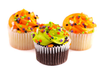 Halloween Cupcakes with Sprinkles Isolated on a White Background