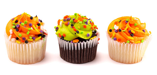 Halloween Cupcakes with Sprinkles Isolated on a White Background