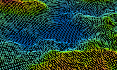 3D Gradient topographic grid terrain. - obrazy, fototapety, plakaty