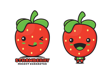 cute strawberry cartoon mascot, fruit vector illustration