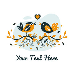 A pair of birds with abstract motif facing each other, love, cherish, protect their partner.