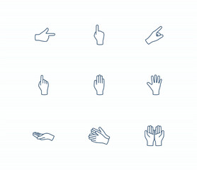hand line icon set. hand gesture icons. editable stroke vector illustration