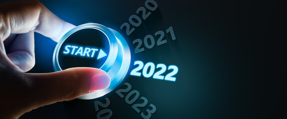 happy new year 2022,Finger about to twist the start button 2022 with the text 2021,2022,2023 and...