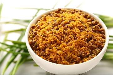 Delicious and spicy appetizer, Indian savory snacks- mixture, namkeen.