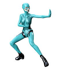 Cyborg woman on isolated white background, 3D Illustration, 3D rendering
