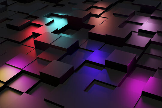 Pattern of dark cubes and rainbow colors