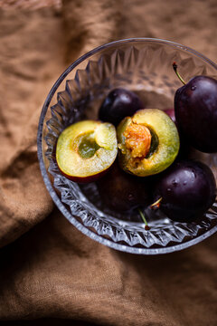  Plums in glass bowl