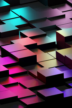 Pattern of dark cubes and rainbow colors