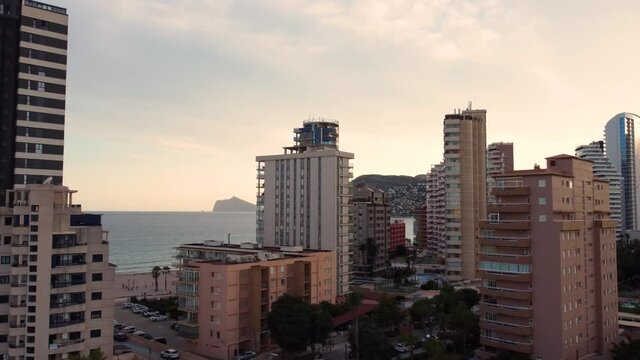 Amazing drone clip during the sunset from the exotic town of Calpe in Spain