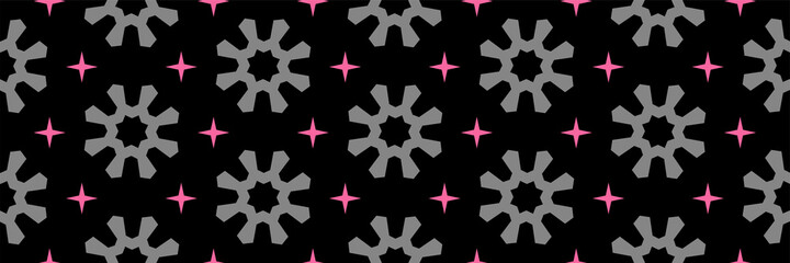 Background pattern with gray geometric elements on black background. Seamless background for wallpaper, textures.