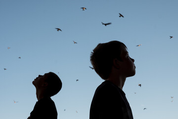 Two Boys Looking up into the sky in awe of nature