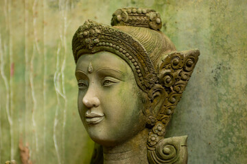 Stucco work of the face of the gods Sacred things according to Buddhist beliefs, Brahmins, Hindus in Thailand