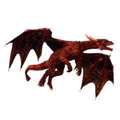 Red Scale Dragon on Isolated White Background, 3D illustration, 3D rendering