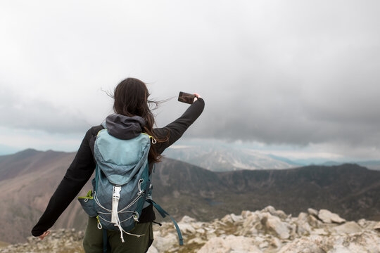 Trekker taking a selfie on the mountain