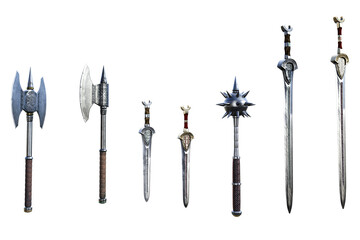 Fantasy Weapons Sword Set, 3D Illustration, 3D rendering
