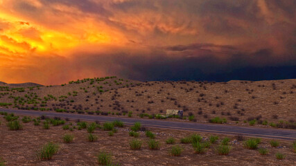 Long Road Stormy Sky, 3D Illustration, 3D Rendering