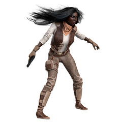 Fototapeta premium Scifi and Fantasy Adventurer POC woman on isolated white background, 3D Illustration, 3D rendering