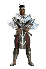 Obraz premium Medieval Fantasy POC Warrior King Man with sword on isolated white background, 3D illustration, 3D Rendering