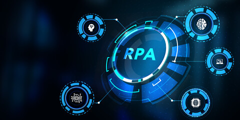 Obraz na płótnie Canvas RPA Robotic process automation innovation technology concept. Business, technology, internet and networking concept.3d illustration
