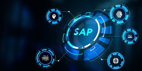 SAP System Software Automation concept on virtual screen data center. Business, modern technology, internet and networking concept.3d illustration