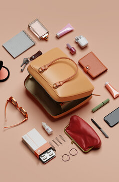 Necessary accessories and a handbag purse