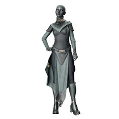 Scifi Alien Woman with Gray Skin, 3D Illustration, 3D rendering