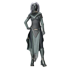 Fototapeta premium Scifi Alien Woman with Gray Skin, 3D Illustration, 3D rendering
