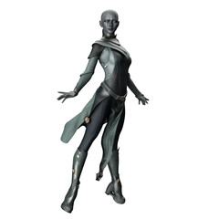 Scifi Alien Woman with Gray Skin, 3D Illustration, 3D rendering