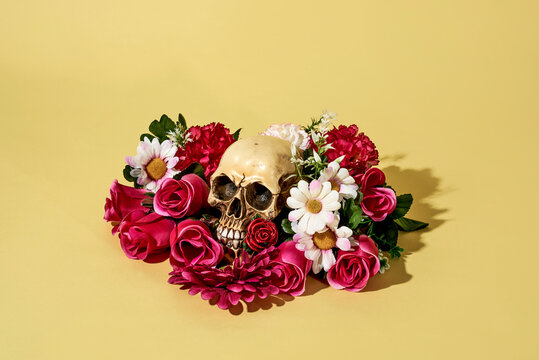skull ornamented with flowers