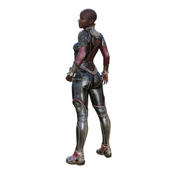 POC Medieval Fantasy Warrior Woman with sword on isolated white background, 3D illustration, 3D Rendering