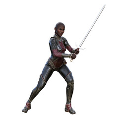 POC Medieval Fantasy Warrior Woman with sword on isolated white background, 3D illustration, 3D Rendering